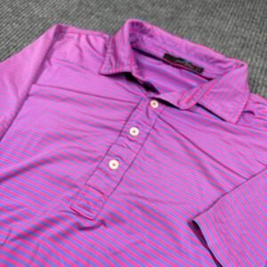 RLX Ralph Lauren Shirt Men's M Pink Purple Striped Short Sleeve Golf Polo
